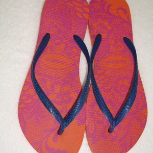 HAVAINAS ORANGE & PINK WITH BLUE  FLIP FLOPS SIZE 7M